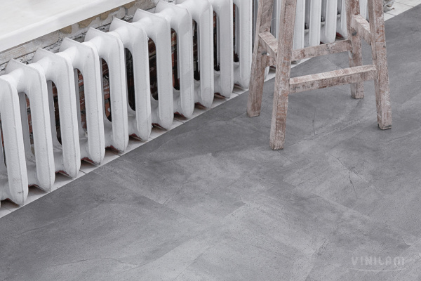 ПВХ плитка, кварц виниловый ламинат Vinilam Ceramo Stone Glue Серый Бетон 61602